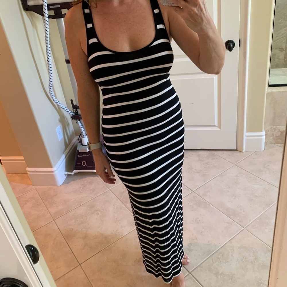 Aqua Black & White Stretchy Racerback Tank Dress